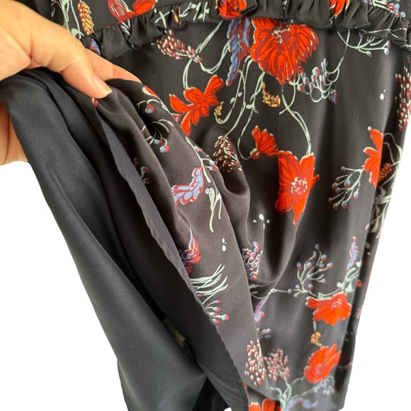 Madewell Silk Windblown Red Poppies Ruffle Waist Mini Dress Size 00 - Picture 5 of 10